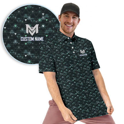 Dark Golf Ball Pattern Polo Shirt for Men Modern All Over Print Performance Golf Polo Lightweight Breathable Golf Apparel
