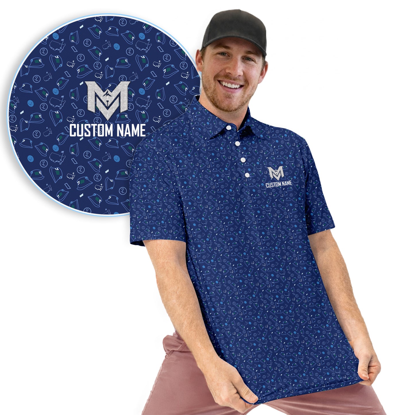 Personalized Name Golf Polo Shirt – Custom Pattern Polo for Men – Stylish Casual Golf Shirt