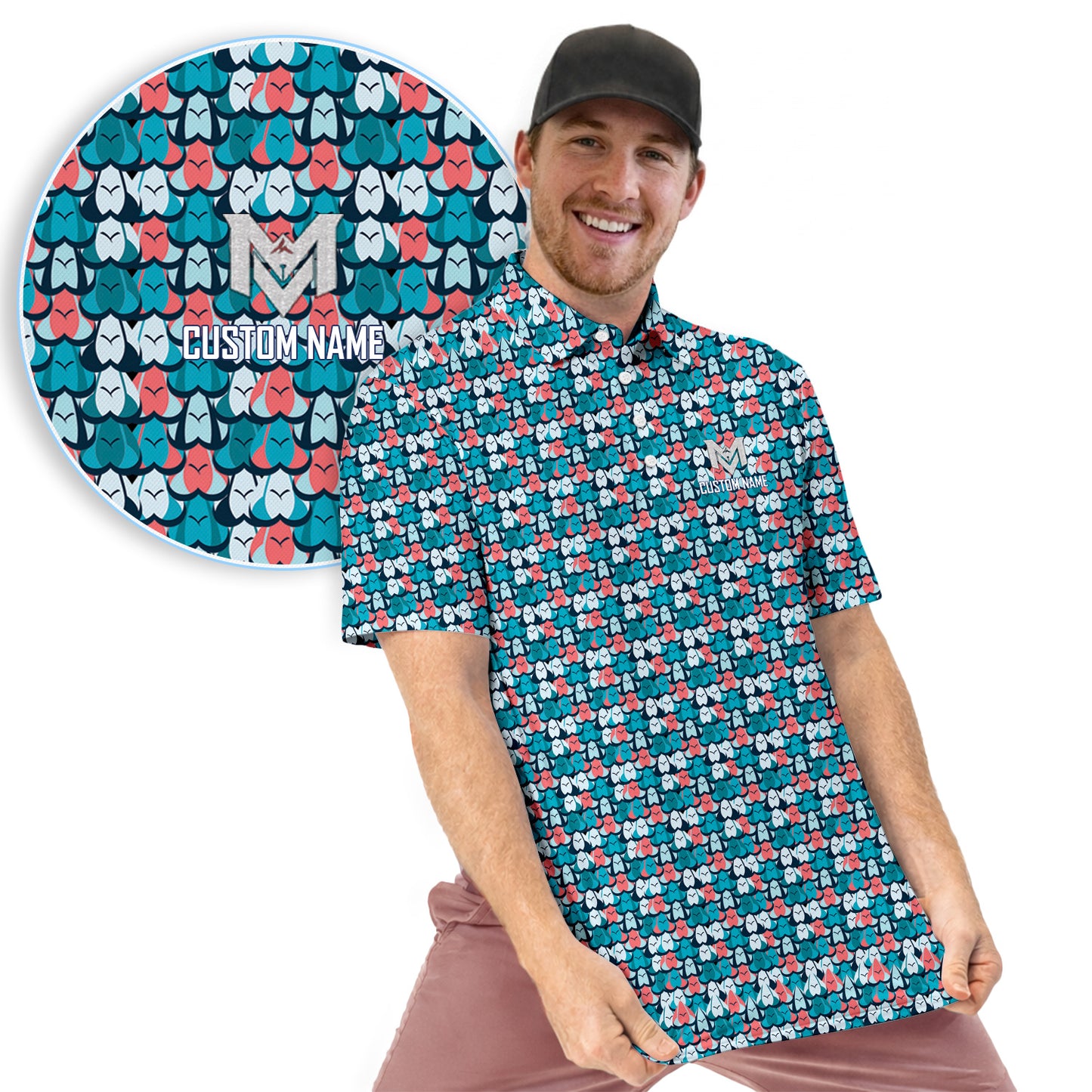 Personalized  Funny Golf Ball Pattern Polo Shirt for Men Colorful All Over Print Performance Golf Polo Lightweight Breathable Golf Apparel Golfer Gift