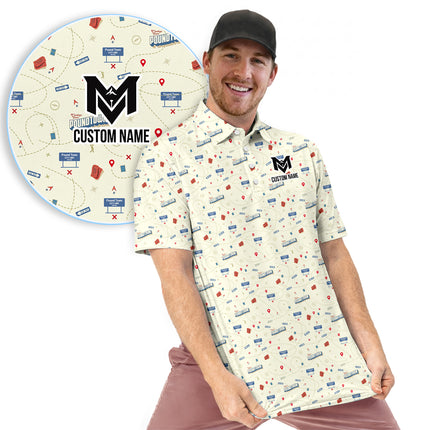 Funny Golf Course Map Polo Shirt for Men Golf Course Strategy Pattern Performance Golf Polo Lightweight Breathable Golf Apparel