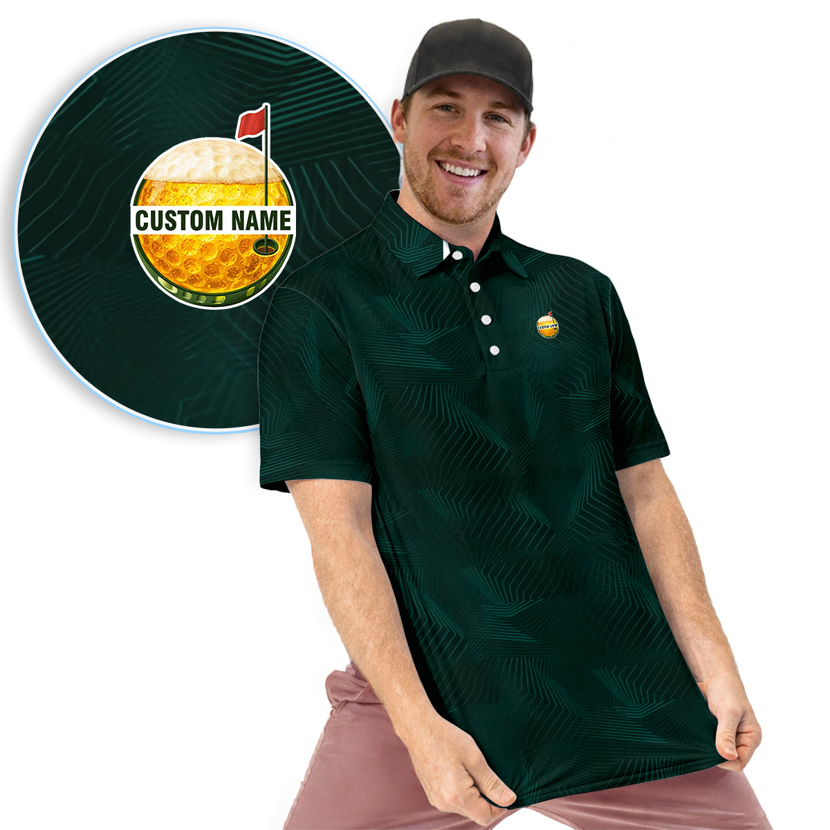 Personalized Custom Name Abstract Line Pattern Golf Polo Shirt for Men Modern Golf Apparel