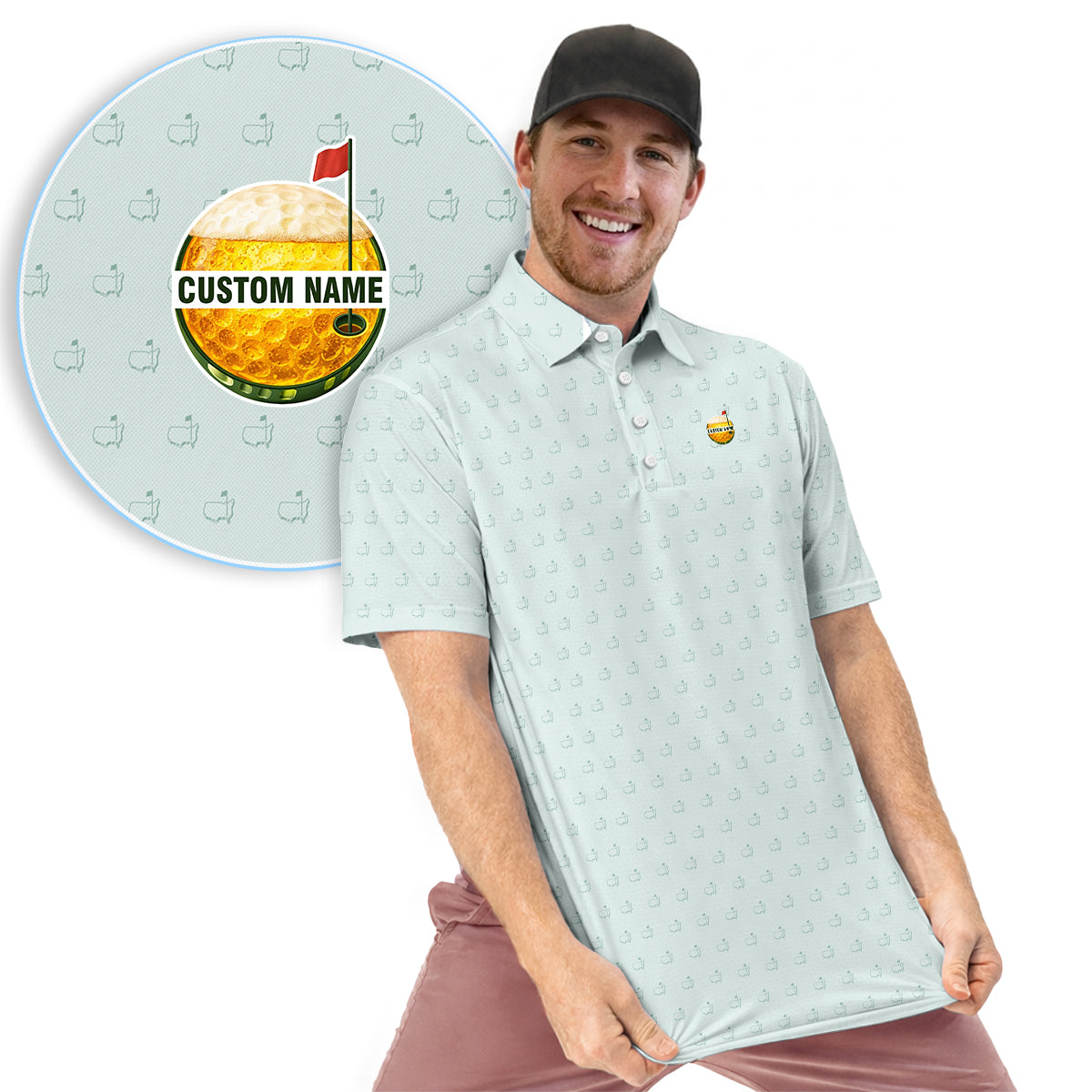 Personalized Custom Name Masters Golf Icon Pattern Polo Shirt for Men Stylish Golf Apparel