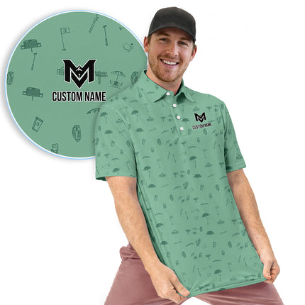 Personalized Golf Icons Pattern Polo Shirt for Men – Custom Name Golf Polo Shirt – Unique Casual Sport Shirt