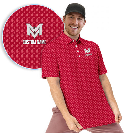 Red Funny Golf Hand Gesture Polo Shirt for Men All Over Print Performance Golf Polo Lightweight Breathable Golf Apparel