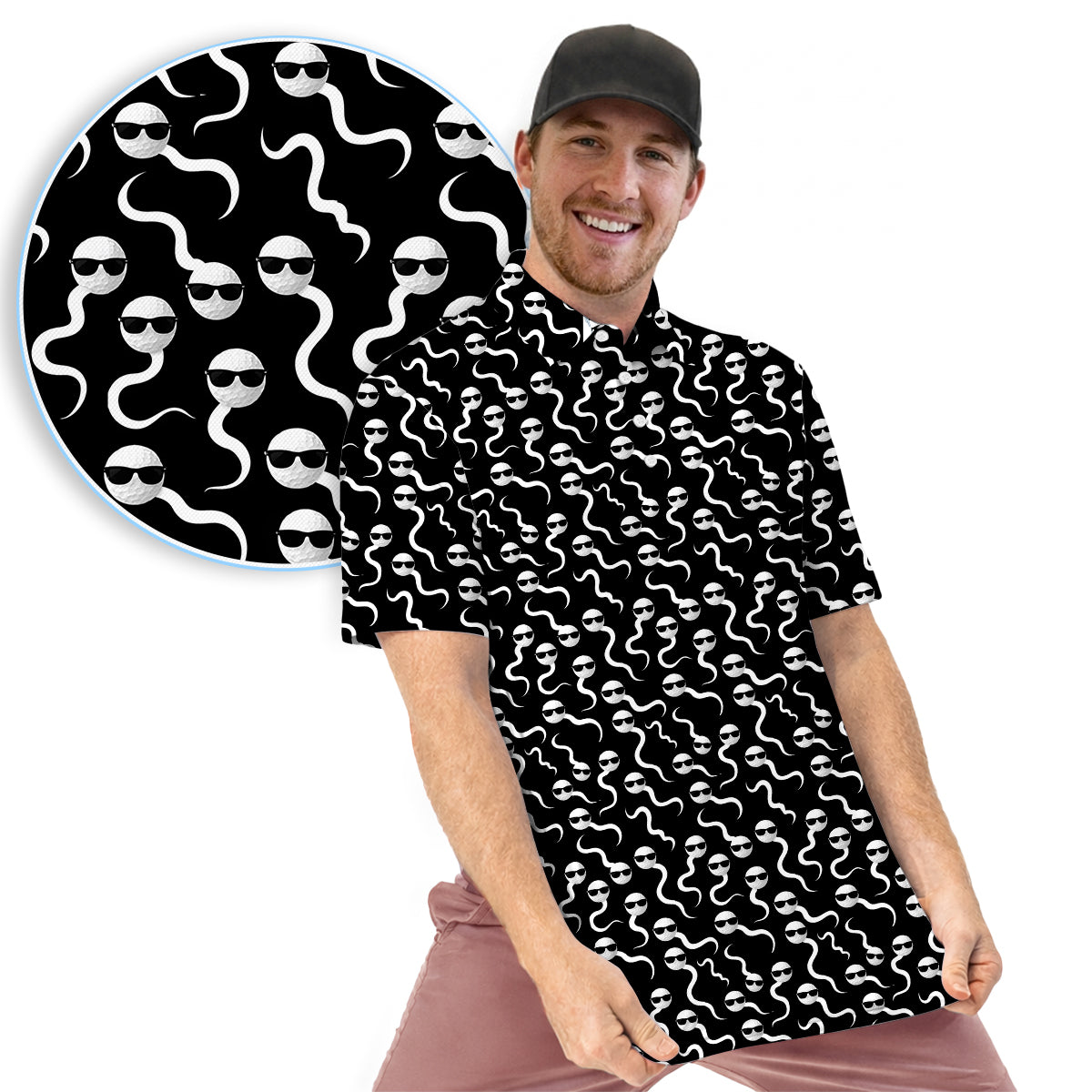 Funny Golf Polo Shirt Cool Sperm Pattern Men’s Golf Shirt
