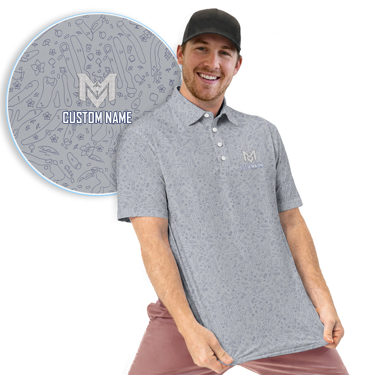 Personalized Funny Golf Doodle Pattern Polo Shirt for Men Minimalist All Over Print Performance Golf Polo Lightweight Breathable Golf Shirt