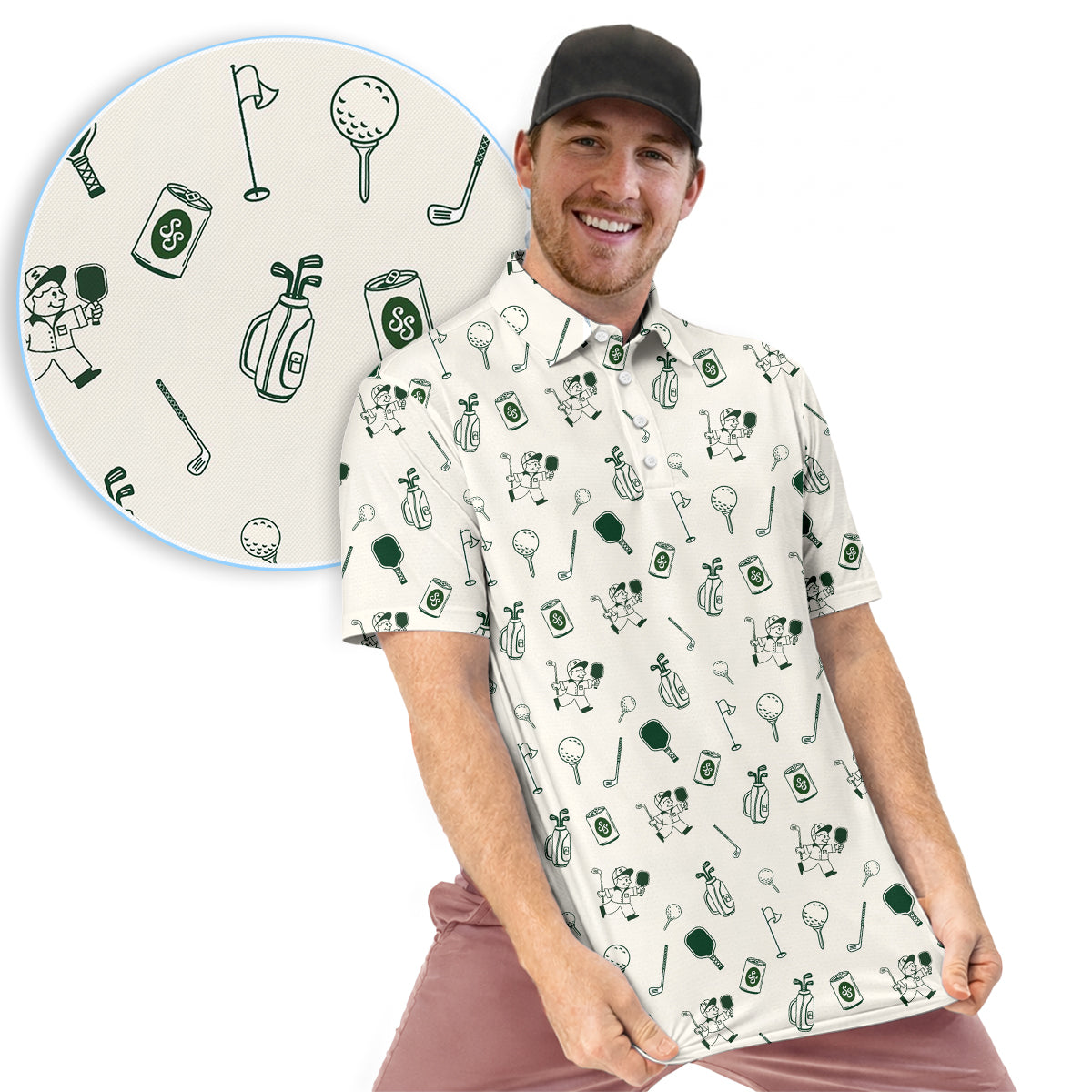 Funny Pickleball Golf Polo Shirt for Men – Pickleball & Golf Pattern Performance Polo, Lightweight Breathable Novelty Sports Polo