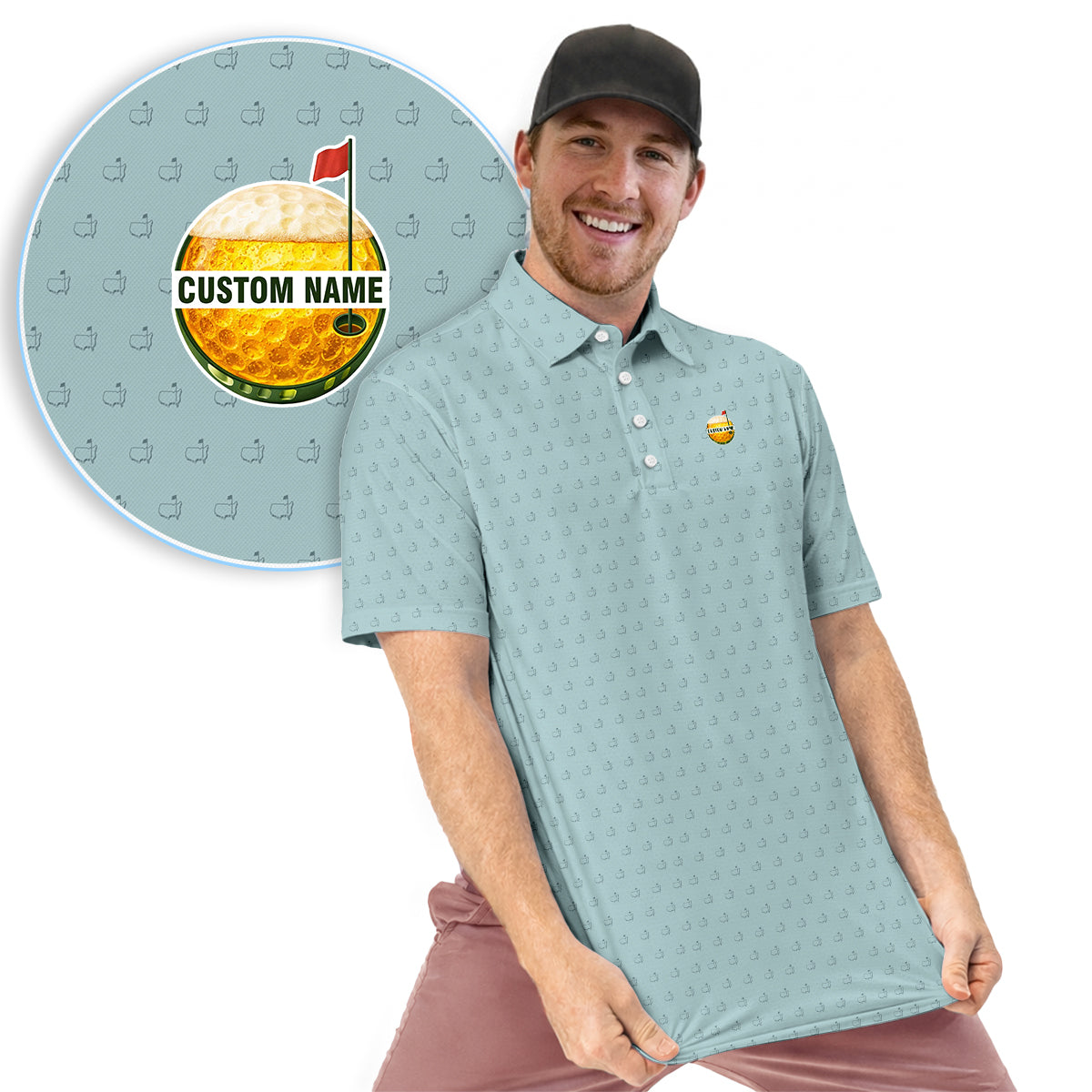Personalized Golf Polo Shirt for Men – Custom Name Golf Ball Pattern Polo, Breathable Performance Golf Shirt, Unique Gift for Golfers