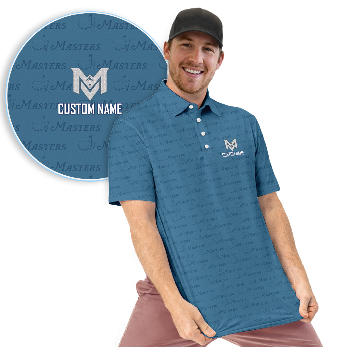 Personalized Masters Style Golf Polo Shirt for Men Classic Tournament Pattern Performance Golf Polo Lightweight Breathable Golf Apparel