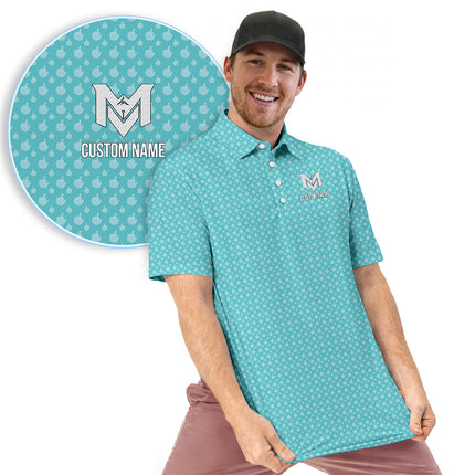 Light Blue Funny Golf Hand Gesture Polo Shirt for Men All Over Print Performance Golf Polo Lightweight Breathable Golf Apparel