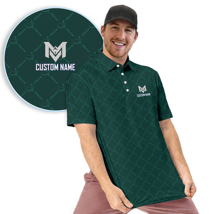 Masters Green Golf Polo Shirt for Men Classic Tournament Pattern Performance Golf Polo Lightweight Breathable Golf Apparel