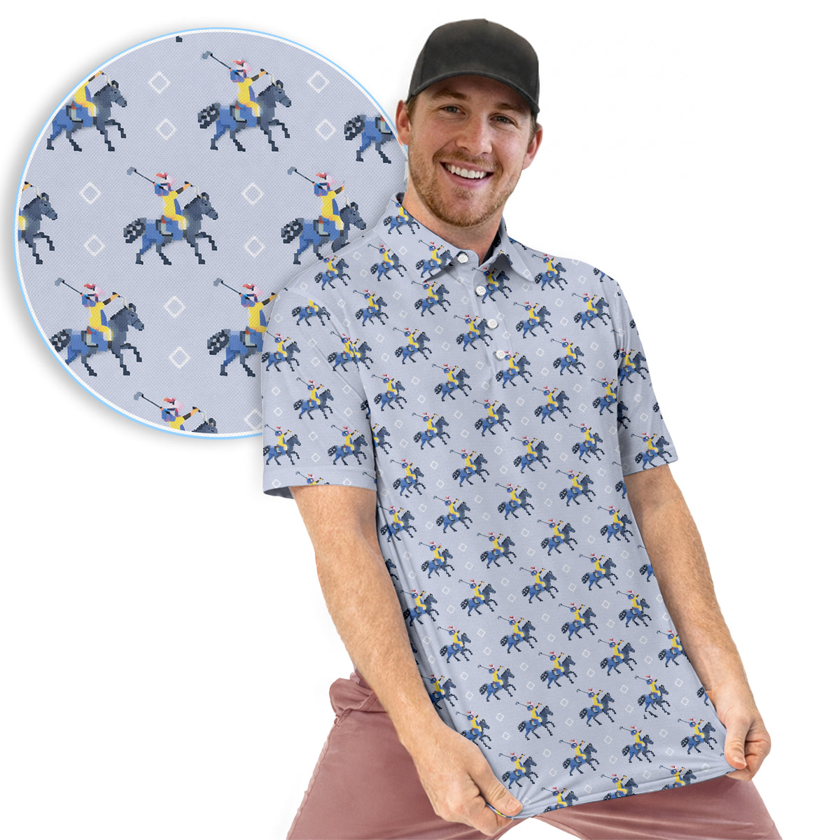 Funny Polo Golf Shirt Horse Rider Pattern Men Casual Golf Shirt