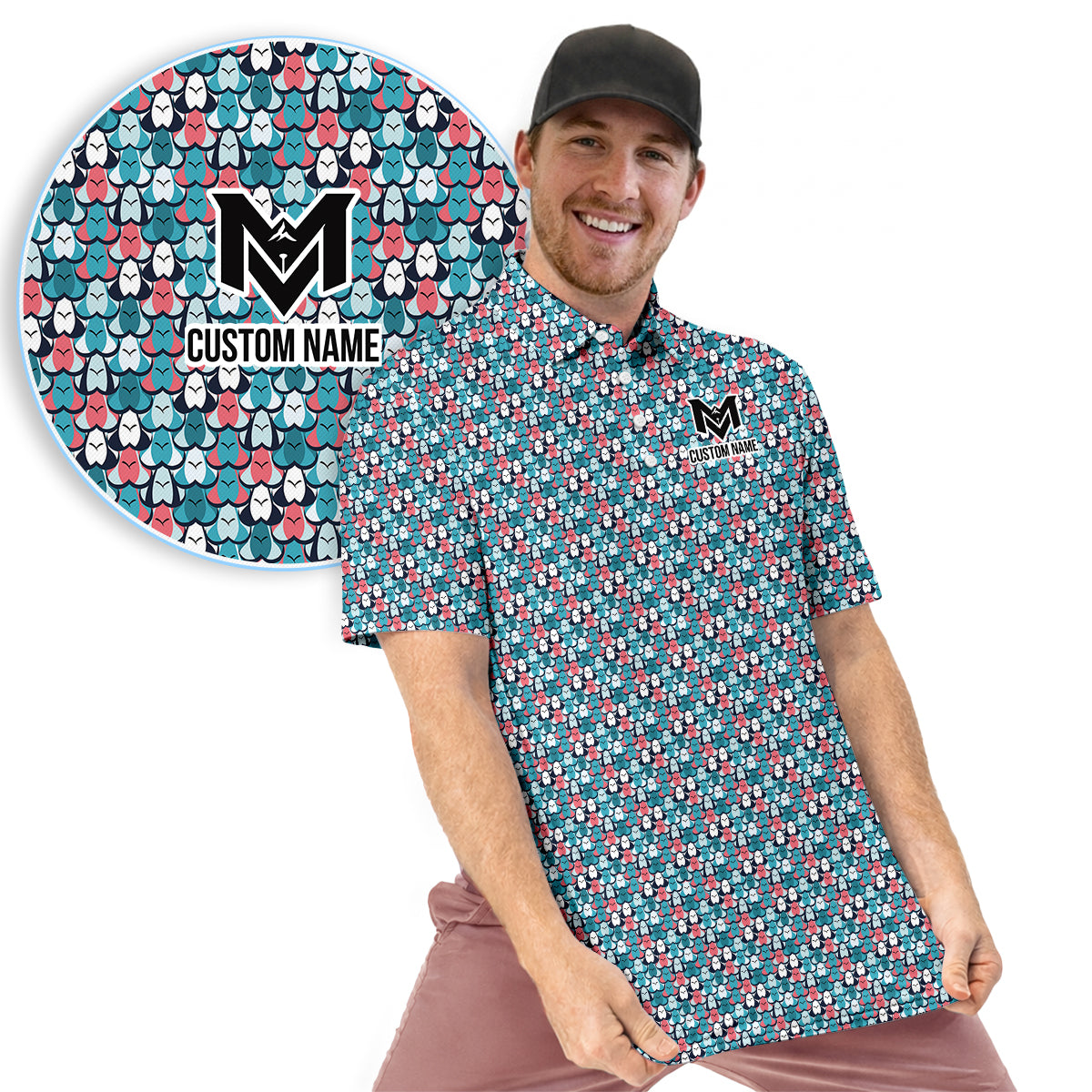 Personalized Boob Pattern Golf Men's Polo Shirt – Custom Name Funny Body Positive Polo