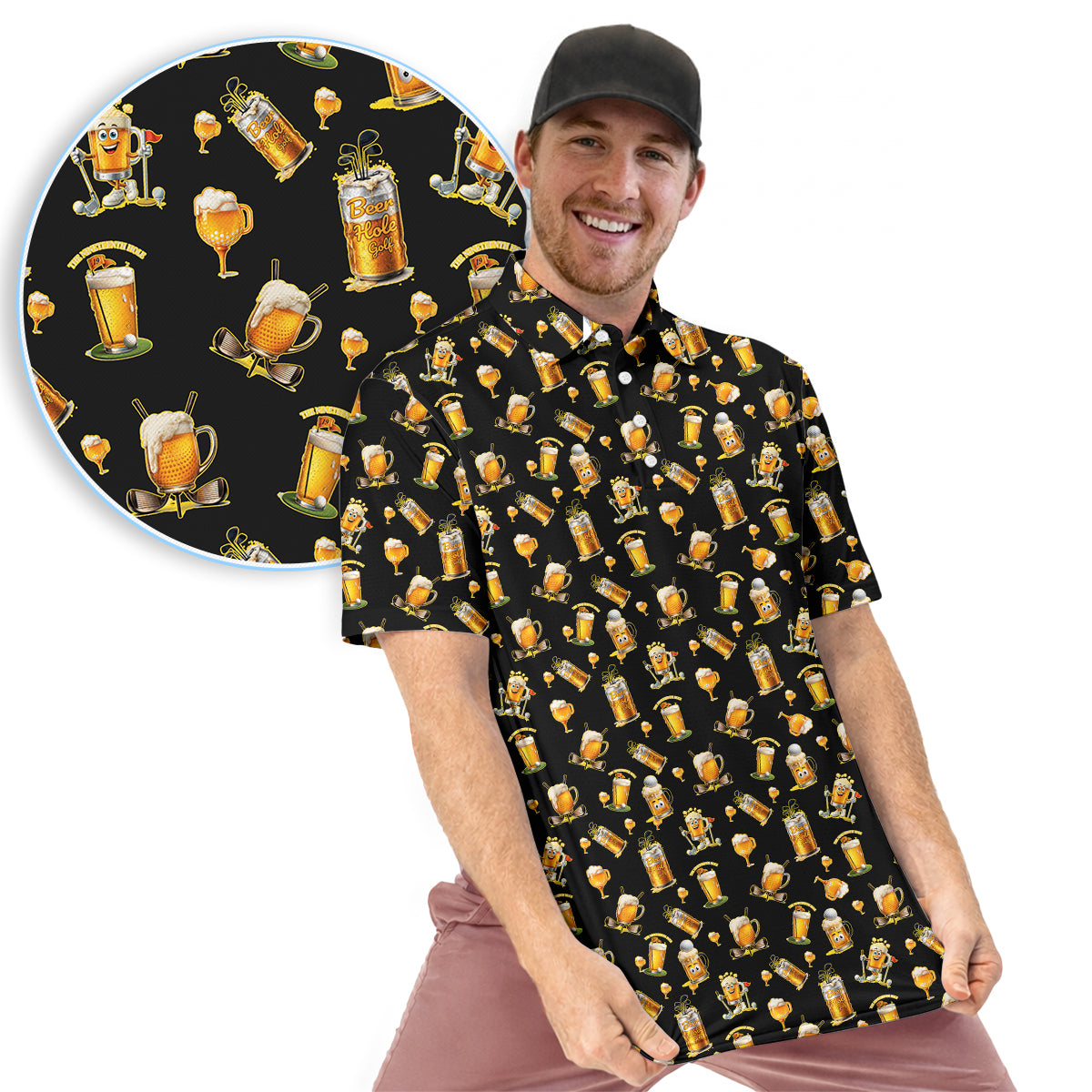 Funny Beer Golf Polo Shirt Men Beer Lover Golf Shirt Casual Golfwear
