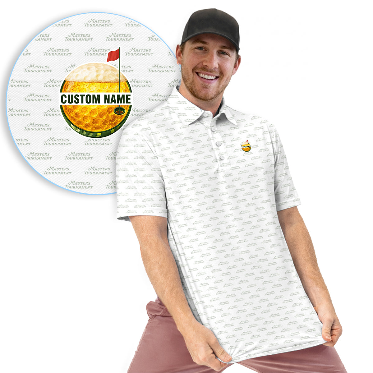 Personalized Custom Name Minimal Text Pattern Golf Polo Shirt for Men Modern Golf Apparel