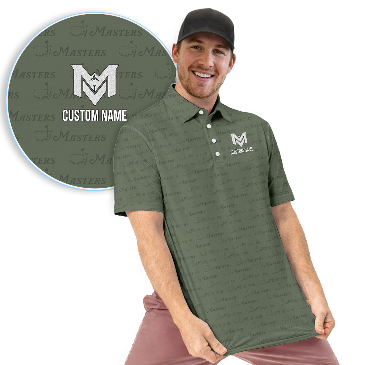 Personalized Masters Golf Pattern Polo Shirt for Men – Custom Name Golf Polo – Unique Casual Sport Shirt