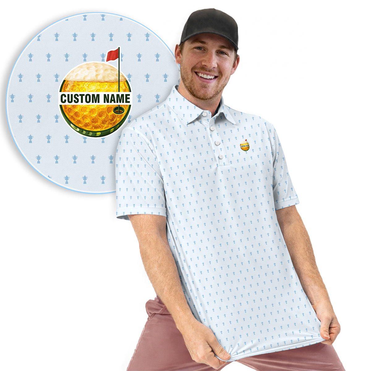Personalized Custom Name Minimal Golf Trophy Pattern Polo Shirt for Men Stylish Golf Apparel