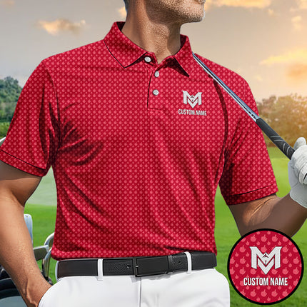 Red Funny Golf Hand Gesture Polo Shirt for Men All Over Print Performance Golf Polo Lightweight Breathable Golf Apparel