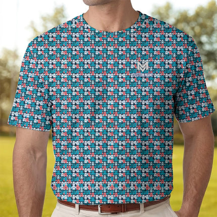 Funny Golf Ball Pattern Polo Shirt for Men Colorful All Over Print Performance Golf Polo Lightweight Breathable Golf Apparel Golfer Gift