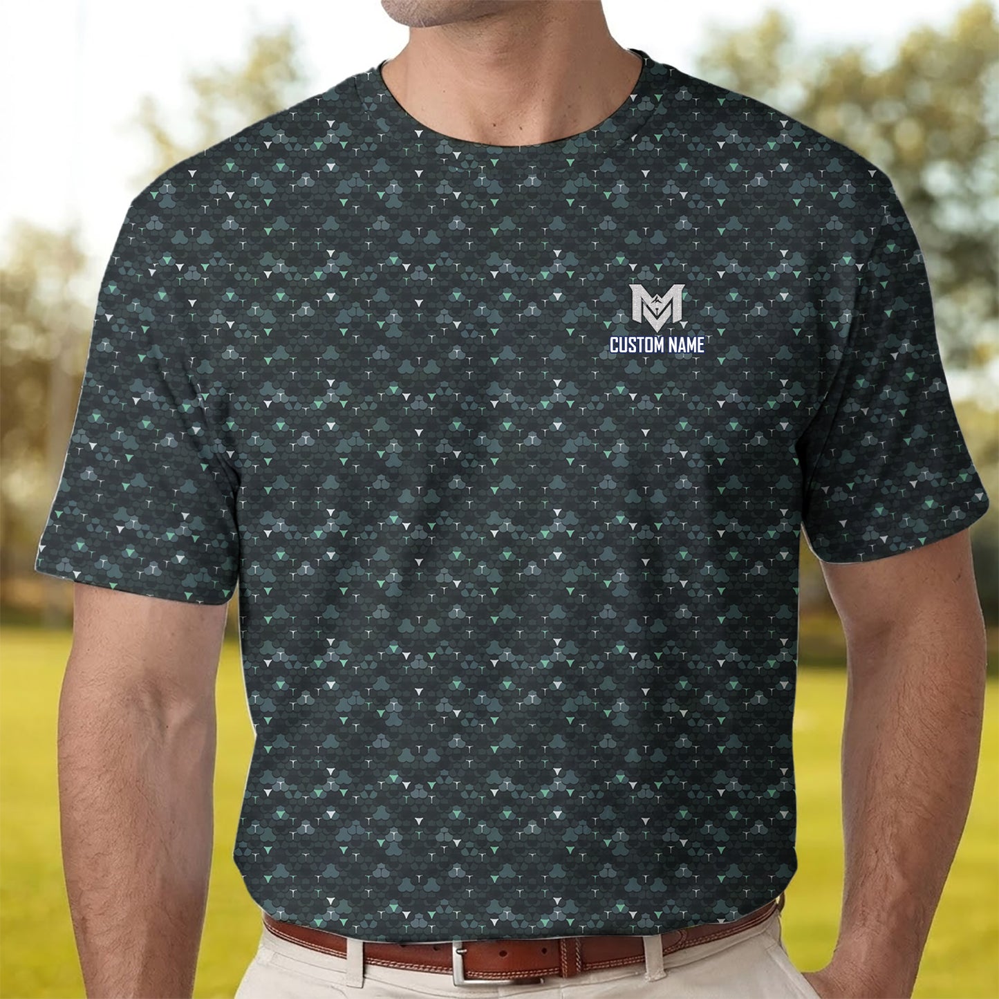 Personalized Dark Golf Ball Pattern Polo Shirt for Men Modern All Over Print Performance Golf Polo Lightweight Breathable Golf Apparel