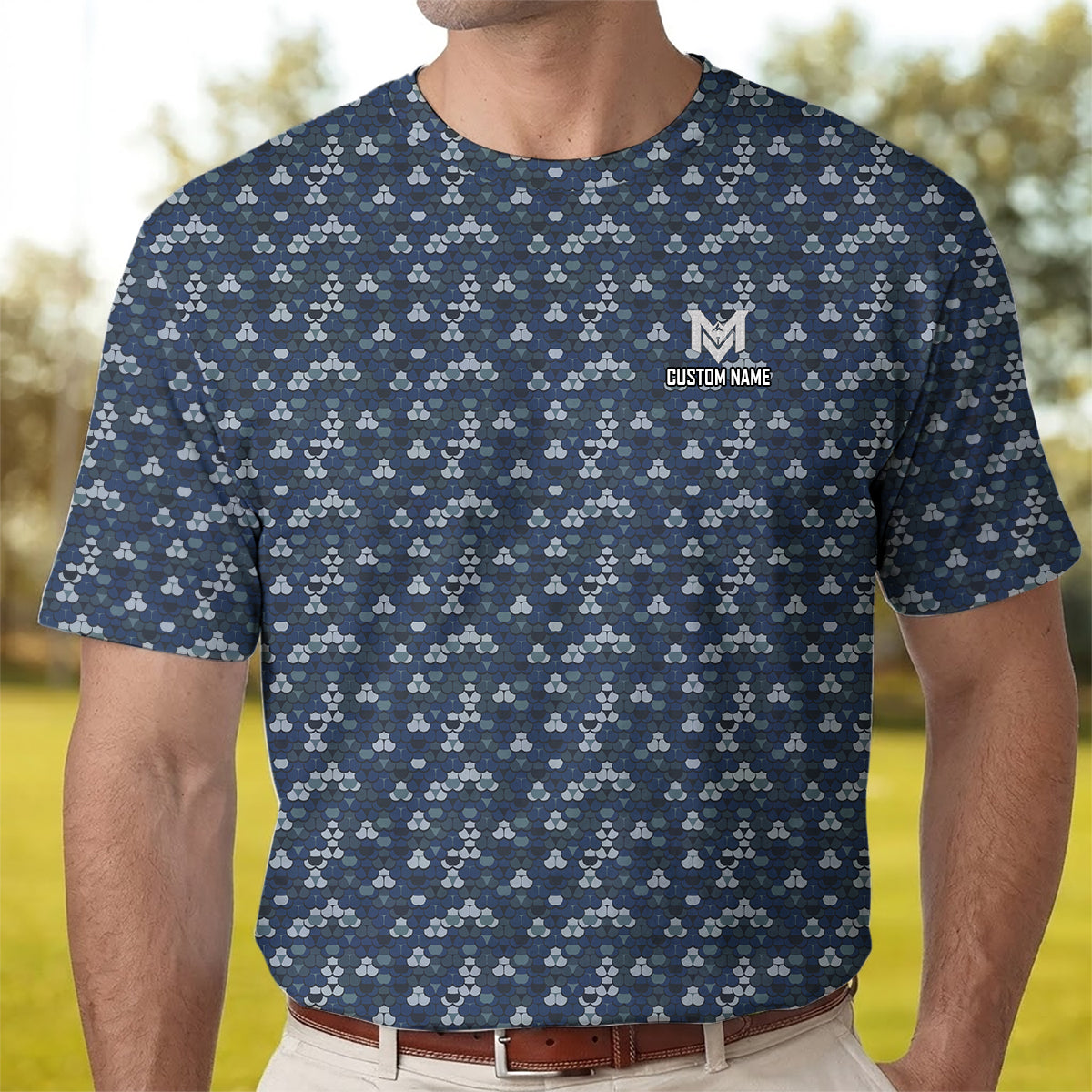 Personalized Blue Golf Ball Pattern Polo Shirt for Men All Over Print Performance Golf Polo Lightweight Breathable Golf Apparel
