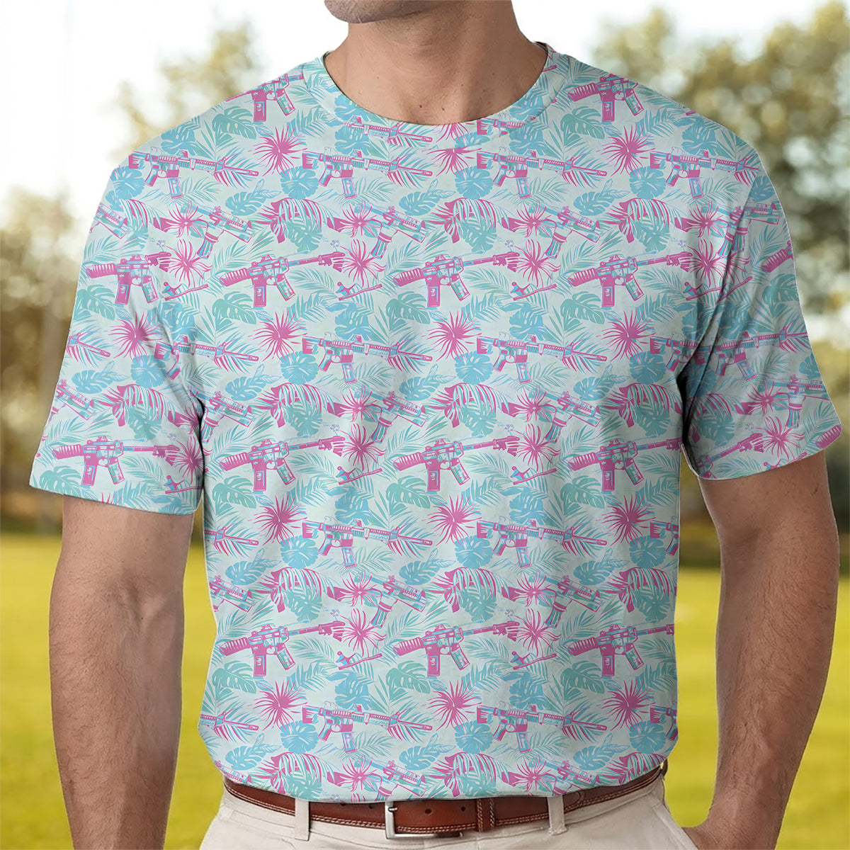 Funny Tactical Hawaiian Golf Polo Shirt for Men – Tropical Pattern Performance Golf Shirt, Lightweight Breathable Novelty Golf Polo