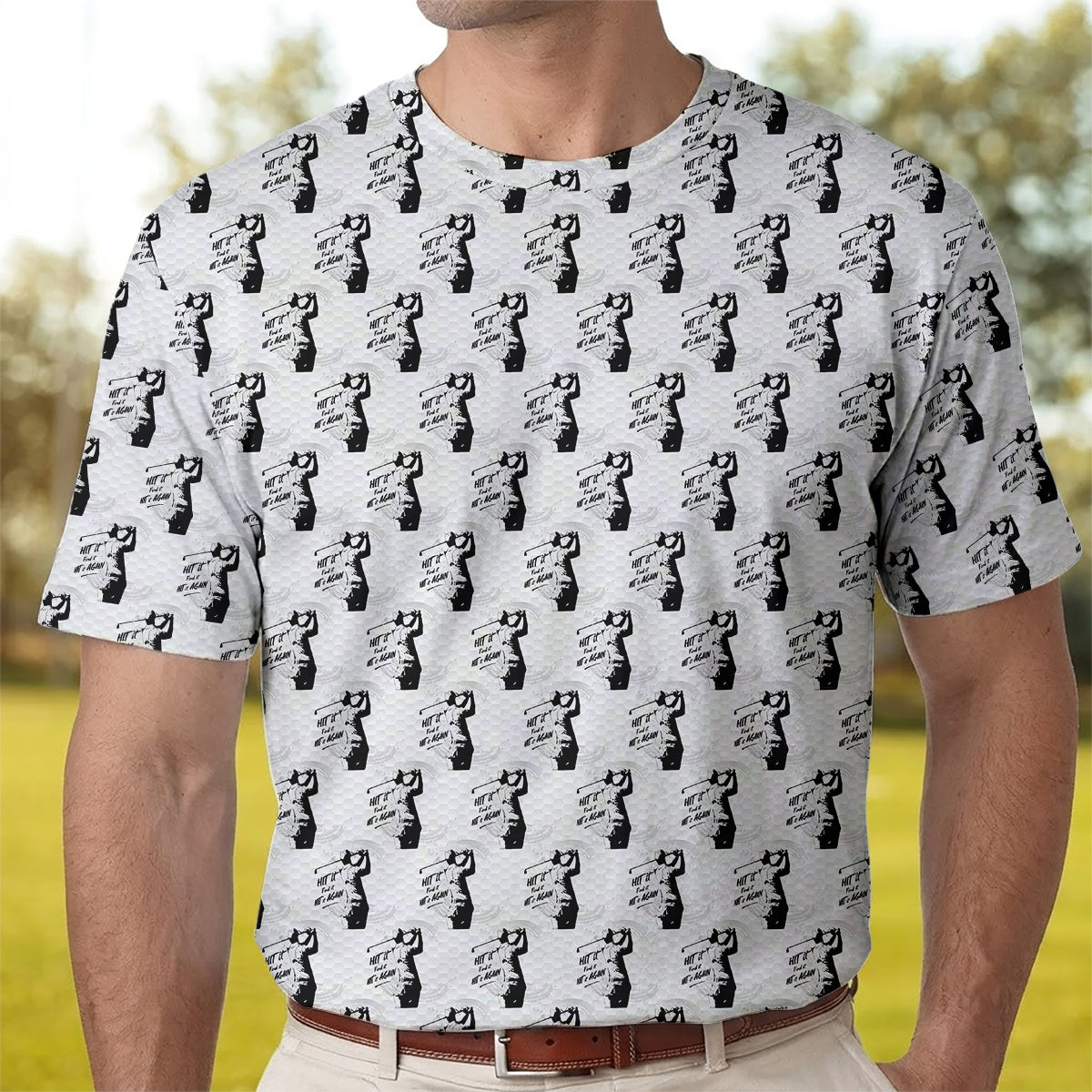 Funny Hit It Find It Hit It Again Golf Polo Shirt for Men – Vintage Golfer Pattern Performance Golf Shirt, Lightweight Breathable Golf Polo