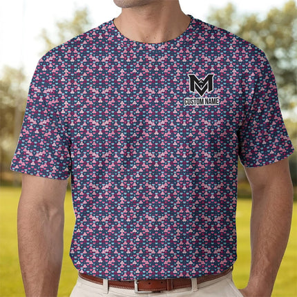Pink Blue Golf Ball Pattern Polo Shirt for Men Modern All Over Print Performance Golf Polo Lightweight Breathable Golf Apparel