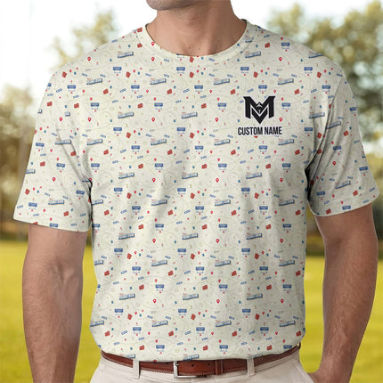 Funny Golf Course Map Polo Shirt for Men Golf Course Strategy Pattern Performance Golf Polo Lightweight Breathable Golf Apparel