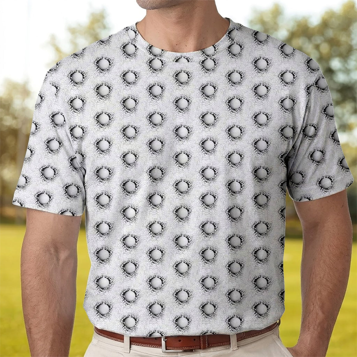 Cracked Golf Ball Pattern Golf Polo Shirt for Men – Unique 3D Golf Ball Print Performance Golf Shirt Lightweight Breathable Golf Polo