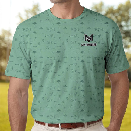 Personalized Golf Icons Pattern Polo Shirt for Men – Custom Name Golf Polo Shirt – Unique Casual Sport Shirt