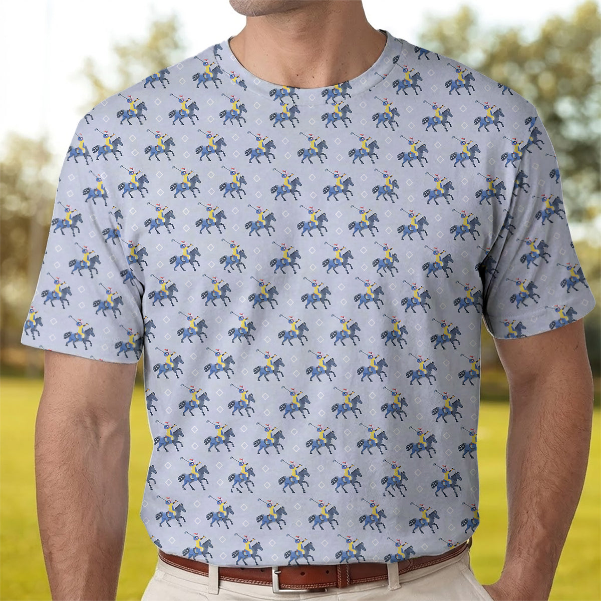 Funny Polo Golf Shirt Horse Rider Pattern Men Casual Golf Shirt