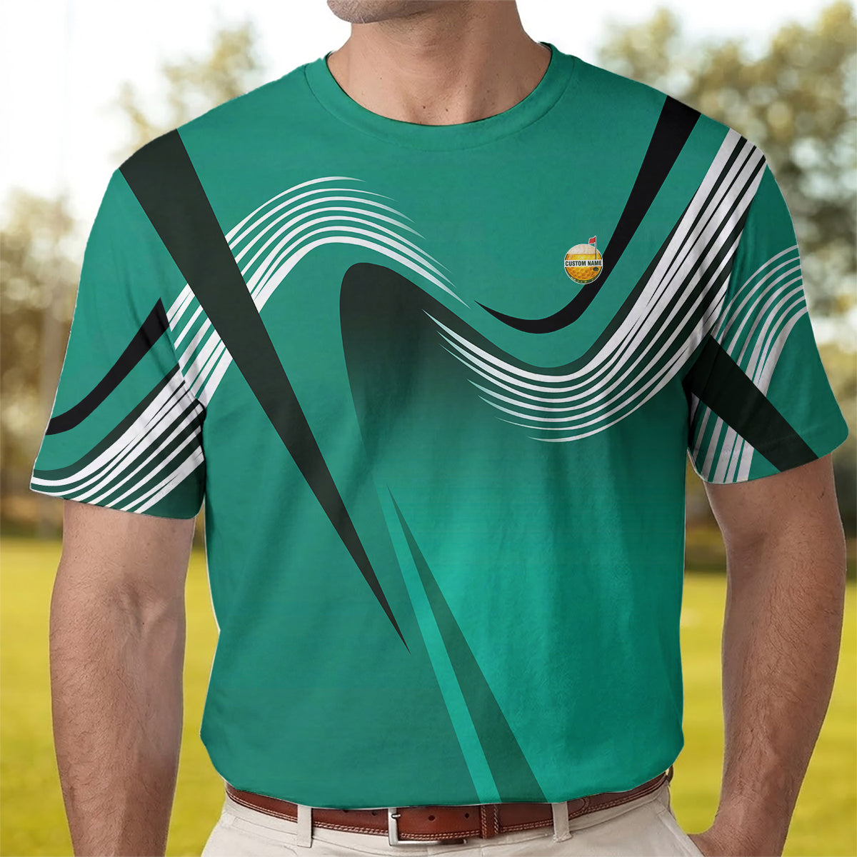 Personalized Custom Name Modern Wave Pattern Golf Polo Shirt for Men Stylish Golf Apparel