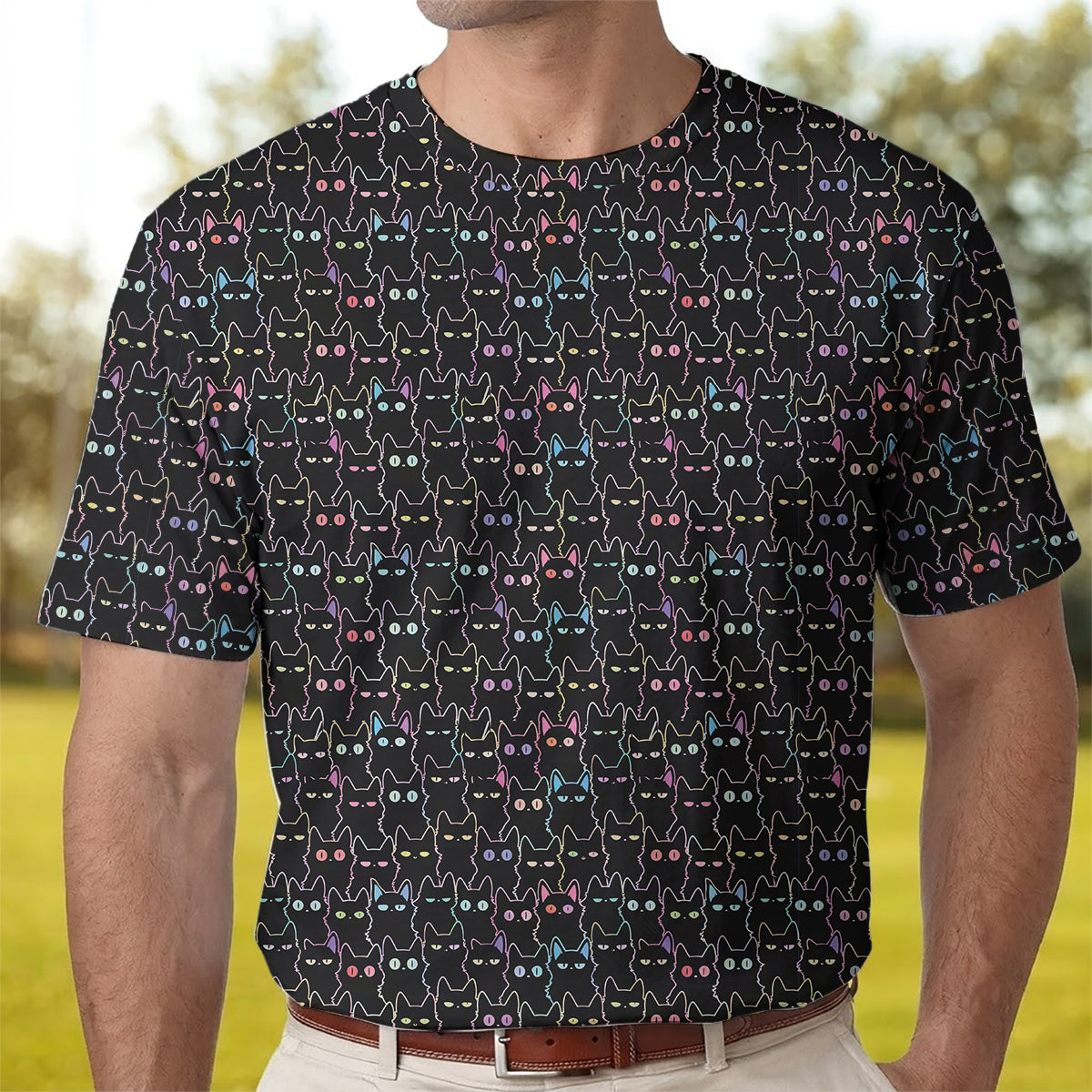 Black Cat Golf Polo Shirt Funny Cat Pattern Men Casual Golf Shirt