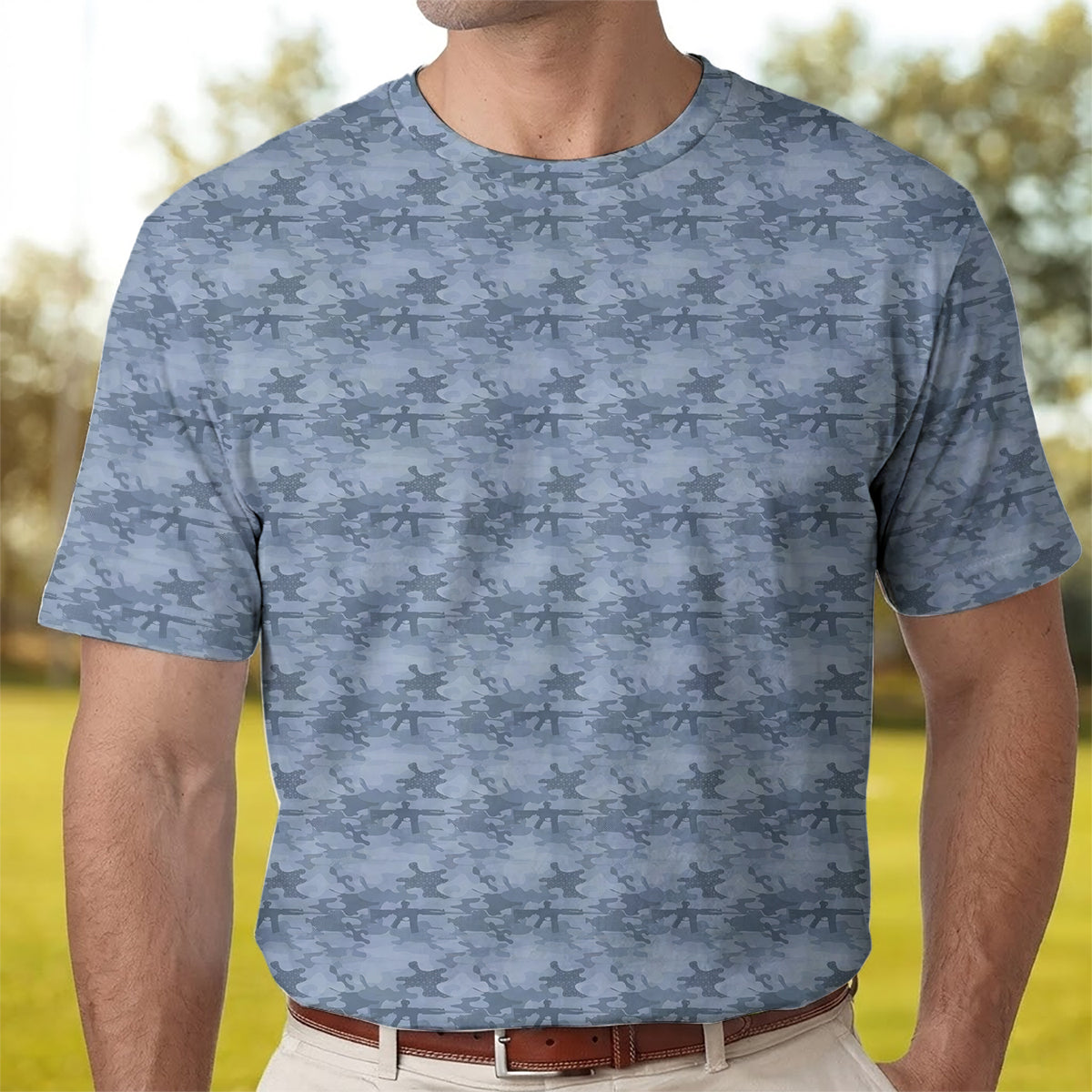 Men’s Tactical Camo Golf Polo Shirt, Rifle Camouflage Pattern Golf Shirt, Military Style Golf Polo, Patriotic Golf Apparel