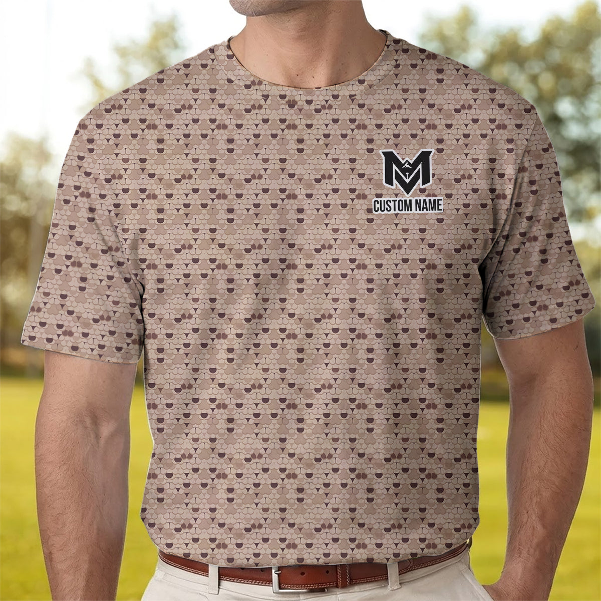 Personalized Brown Golf Ball Pattern Polo Shirt for Men Classic All Over Print Performance Golf Polo Lightweight Breathable Golf Apparel