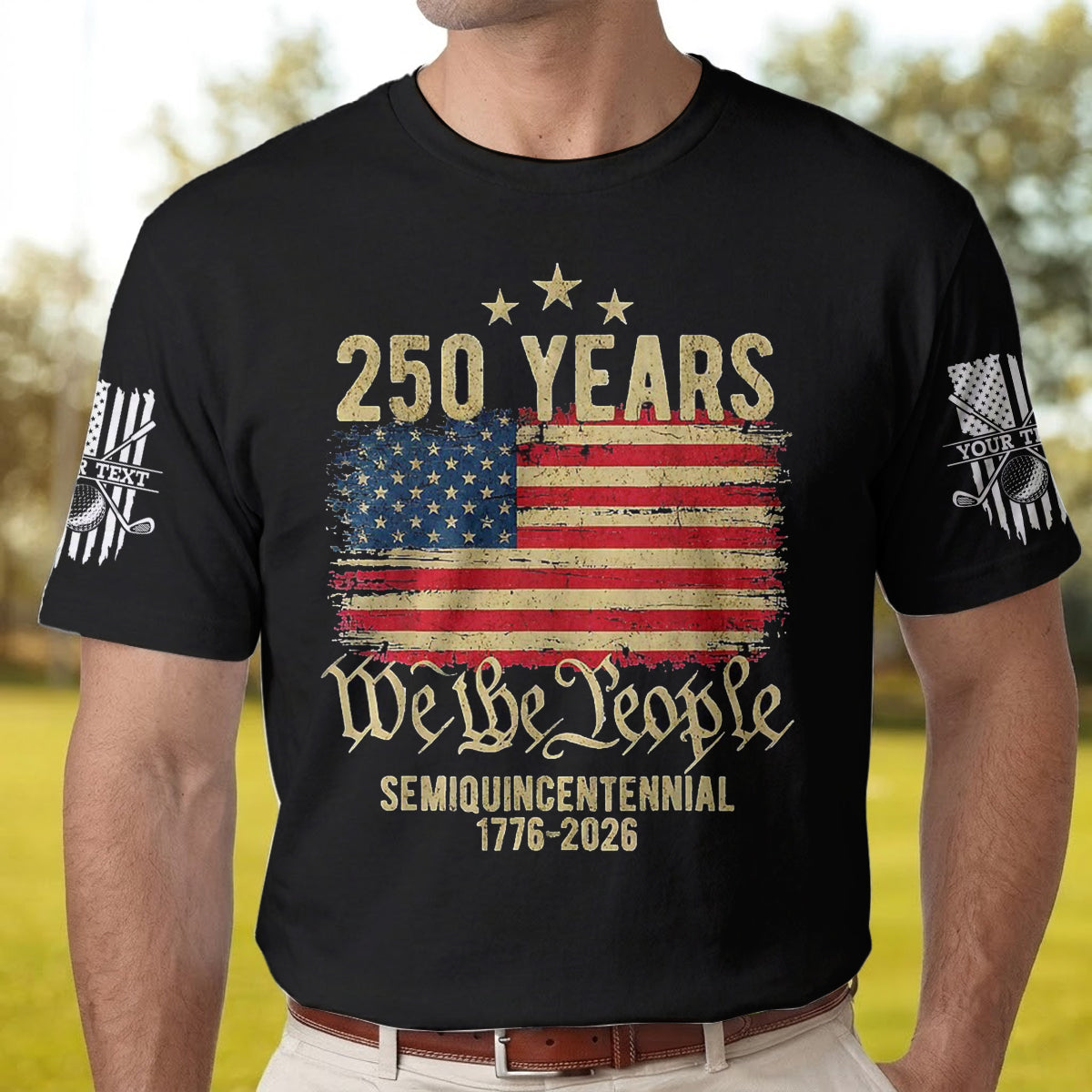 Custom Name USA 250 Years We The People 1776–2026 Patriotic Golf Polo Shirt for Men American Flag Semiquincentennial Golf Shirt 4th of July Golfer Gift