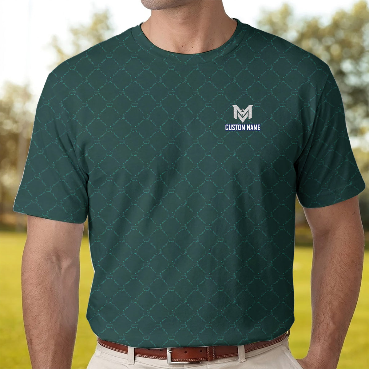 Personalized Masters Green Golf Polo Shirt for Men Classic Tournament Pattern Performance Golf Polo Lightweight Breathable Golf Apparel