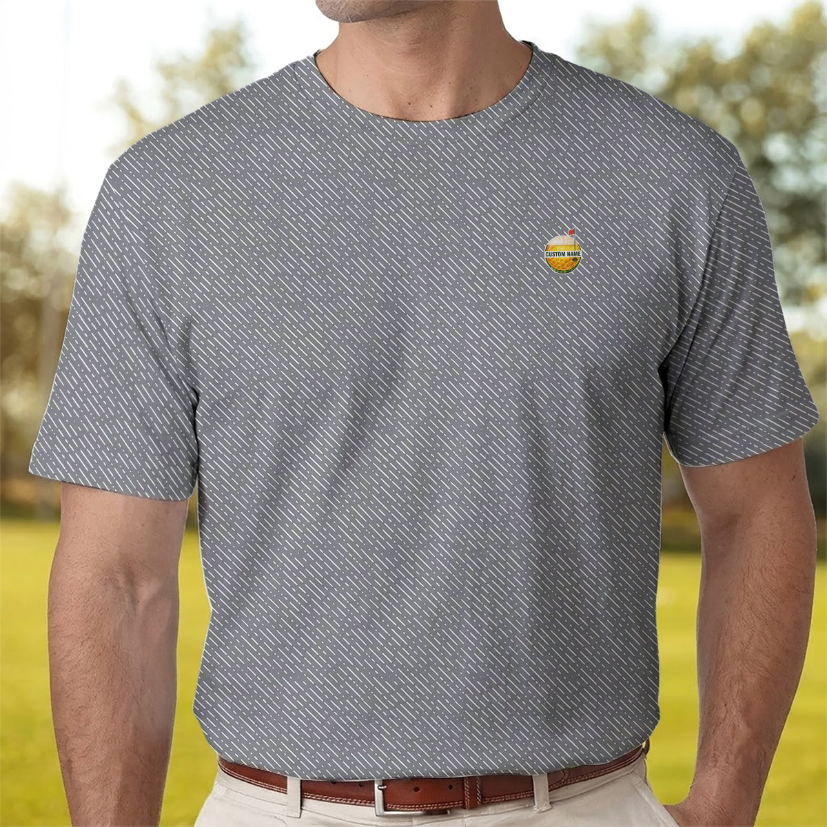 Personalized Custom Name Diagonal Dash Pattern Golf Polo Shirt for Men Stylish Minimal Golf Apparel