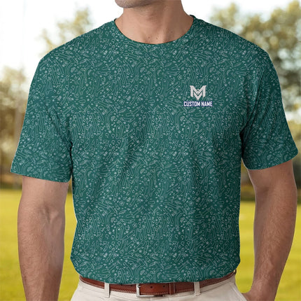 Green Golf Doodle Pattern Polo Shirt for Men Funny All Over Print Performance Golf Polo Lightweight Breathable Golf Apparel