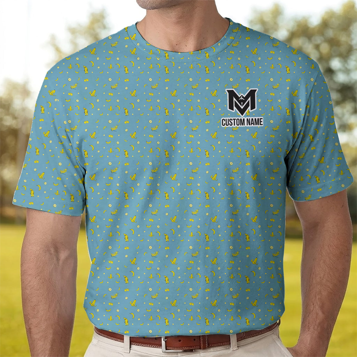 Personalized Banana Pattern Men's Polo Shirt – Custom Name Tropical Polo Shirt for Men