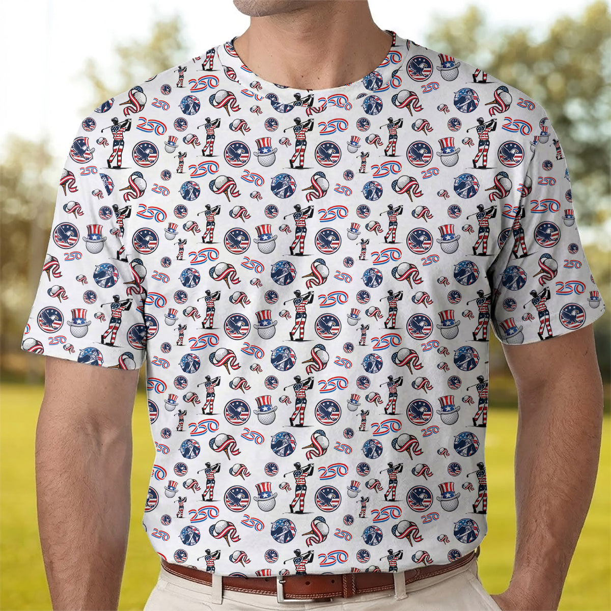 USA 250 Years Patriotic Golf Polo Shirt for Men American Flag Golfer All Over Print Performance Golf Shirt Semiquincentennial 1776–2026