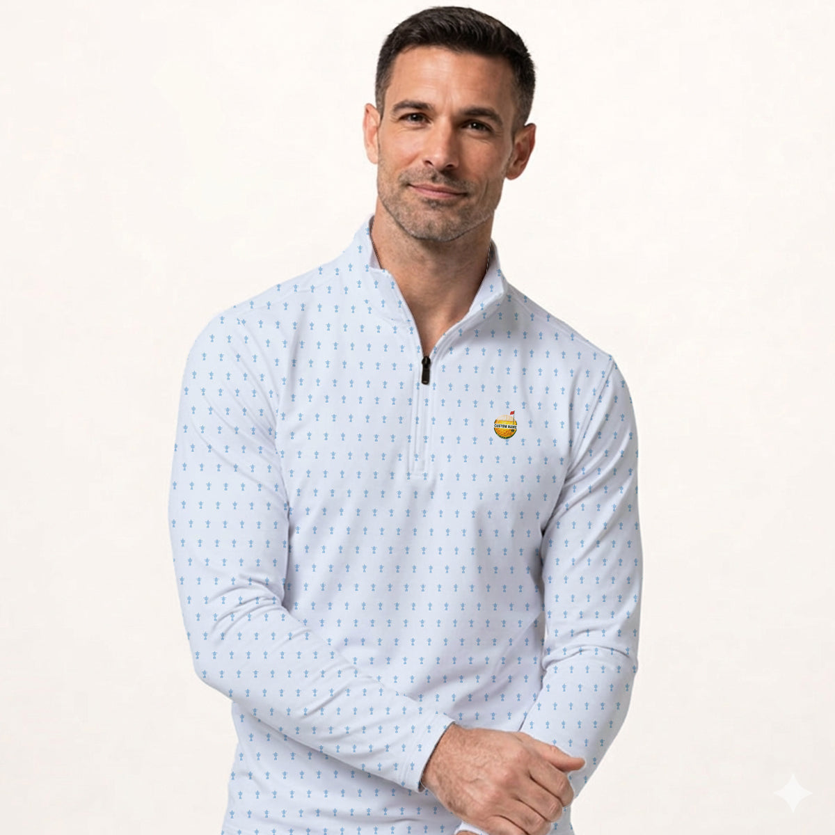 Personalized Custom Name Minimal Golf Trophy Pattern Polo Shirt for Men Stylish Golf Apparel