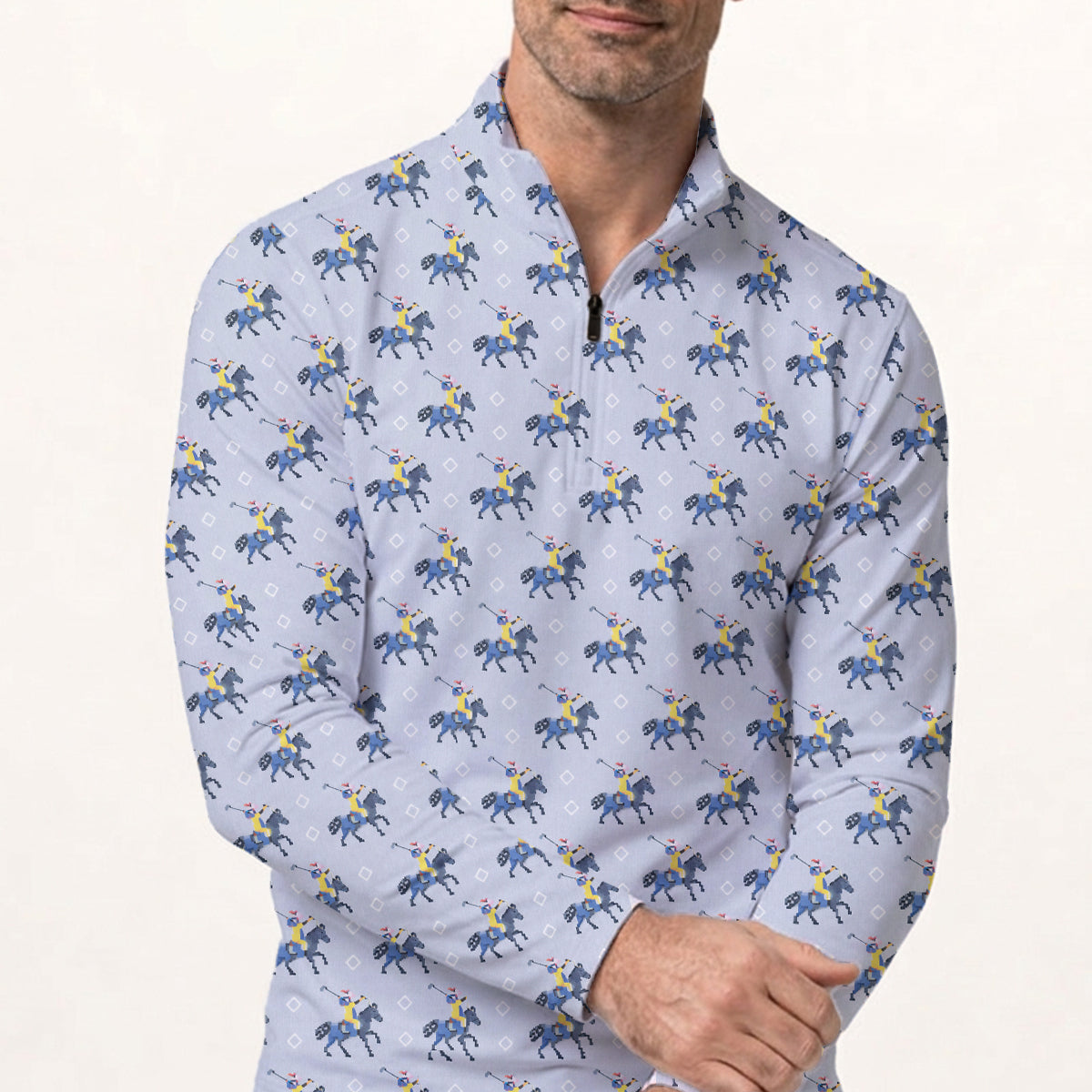 Funny Polo Golf Shirt Horse Rider Pattern Men Casual Golf Shirt