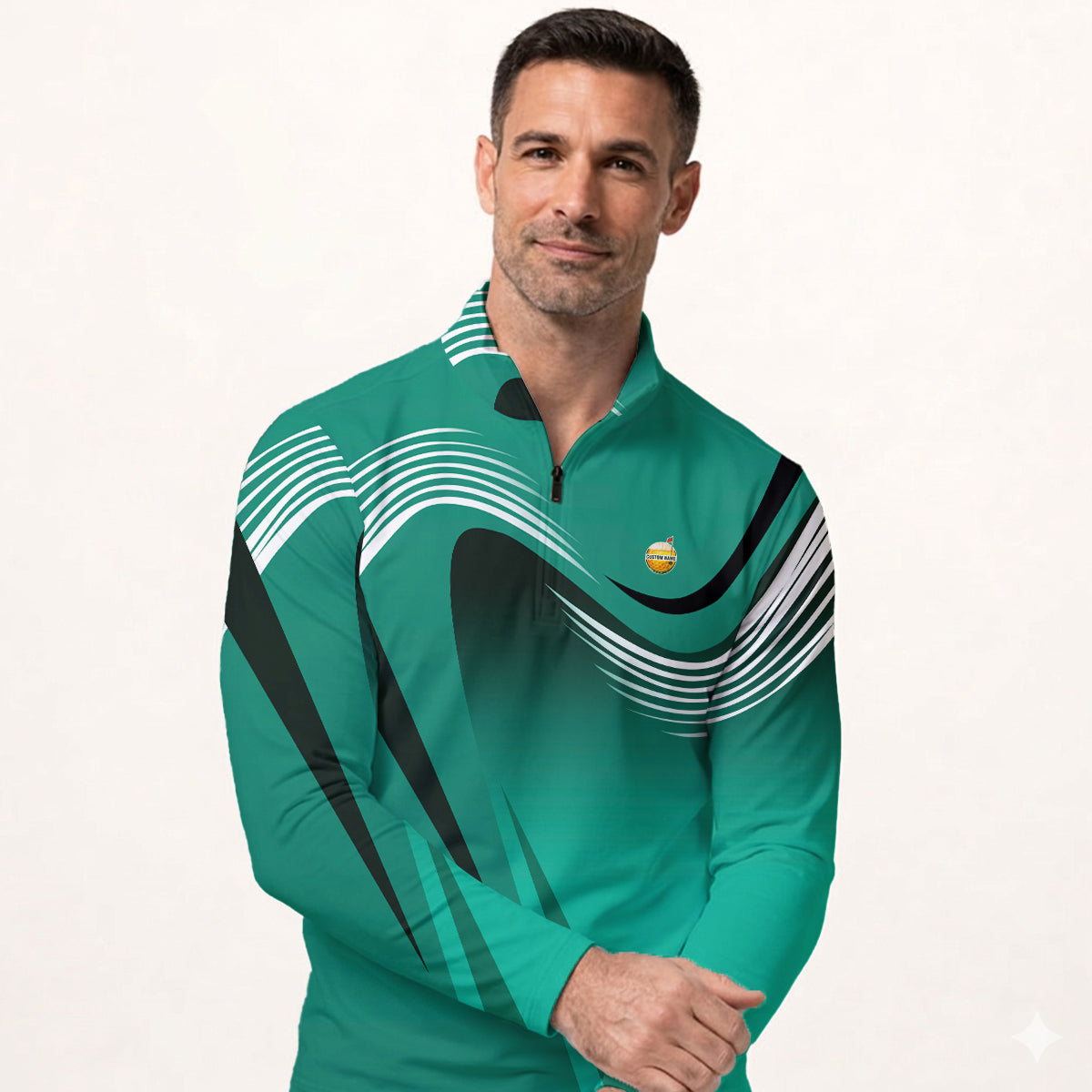 Personalized Custom Name Modern Wave Pattern Golf Polo Shirt for Men Stylish Golf Apparel