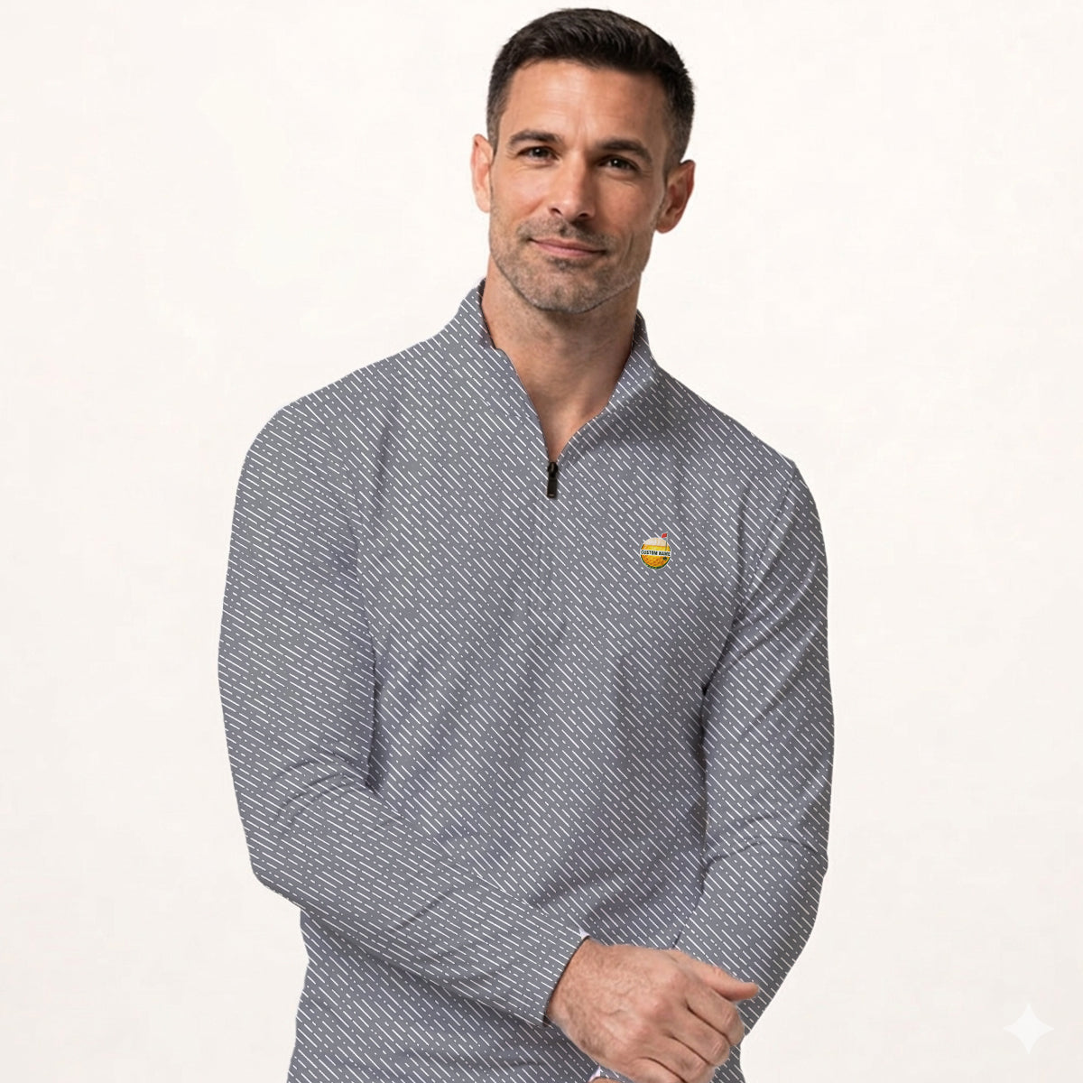 Personalized Custom Name Diagonal Dash Pattern Golf Polo Shirt for Men Stylish Minimal Golf Apparel