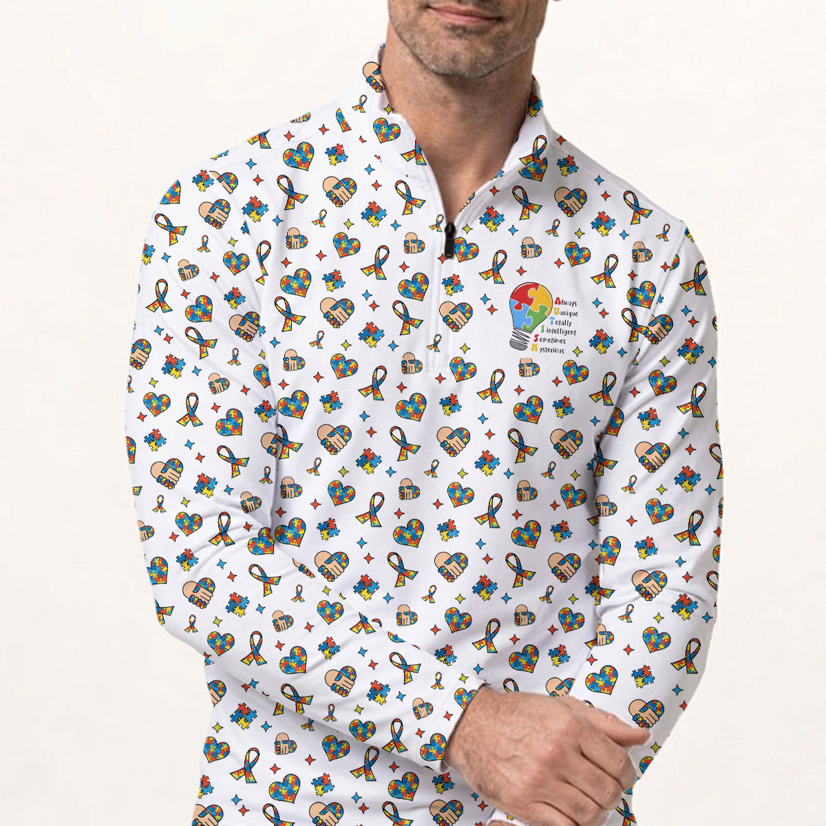 Autism Awareness Golf Polo Shirt Puzzle Pattern Men Golf Shirt