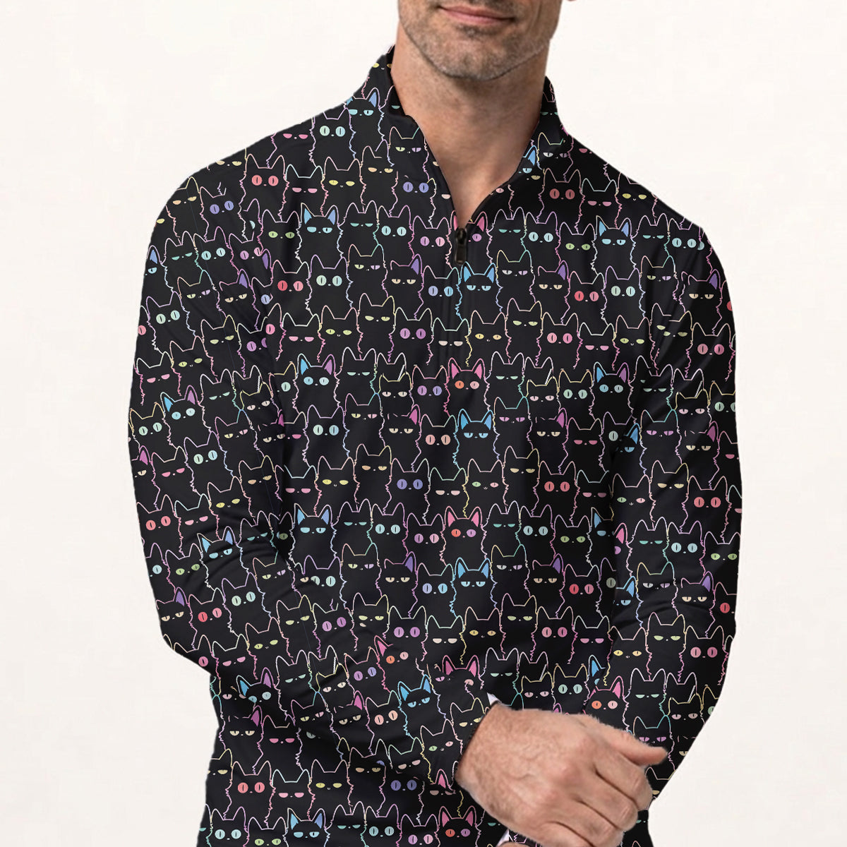 Black Cat Golf Polo Shirt Funny Cat Pattern Men Casual Golf Shirt