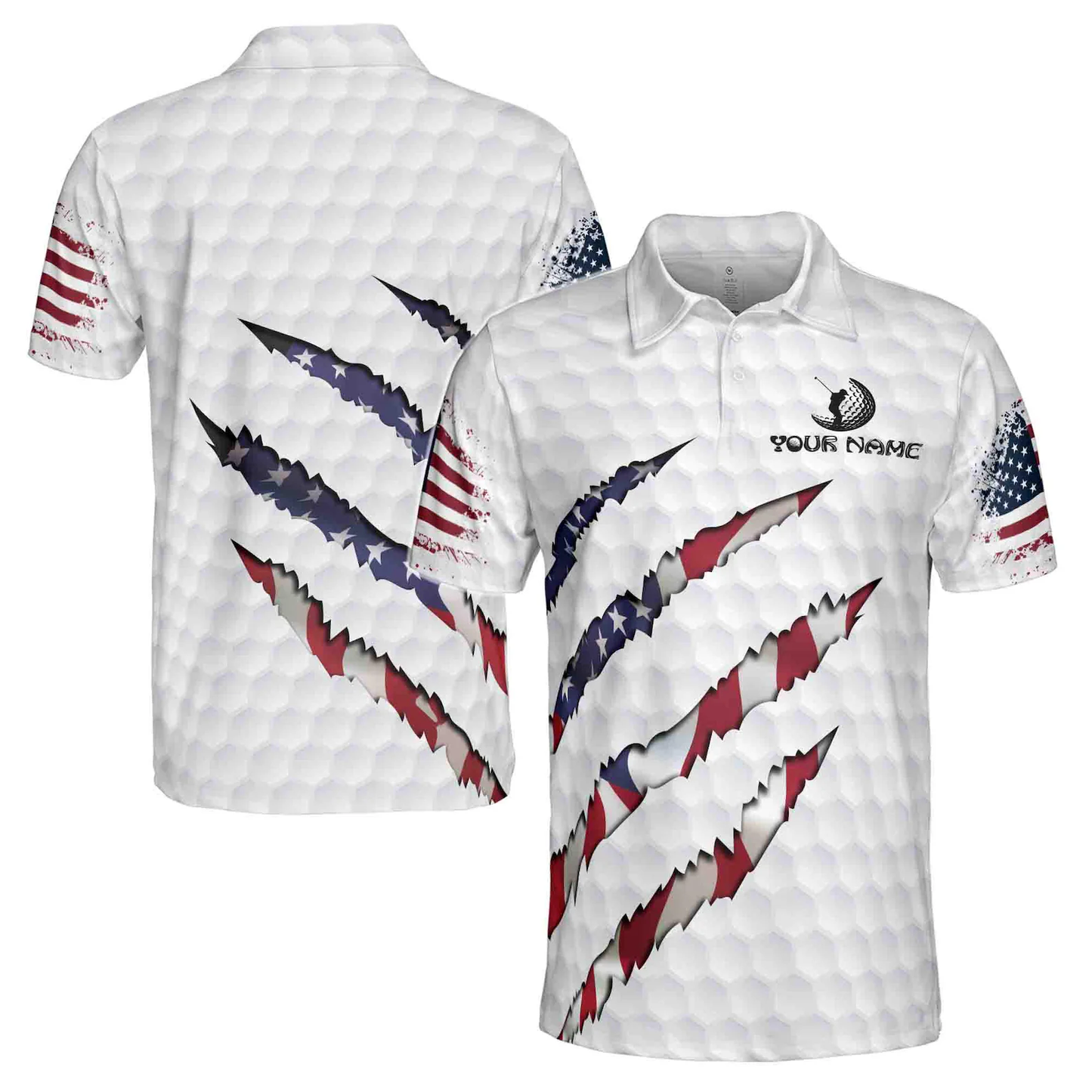 Personalized Golf Polo Shirt for Men, Custom Name USA Claw Pattern, Unique Golf Gift