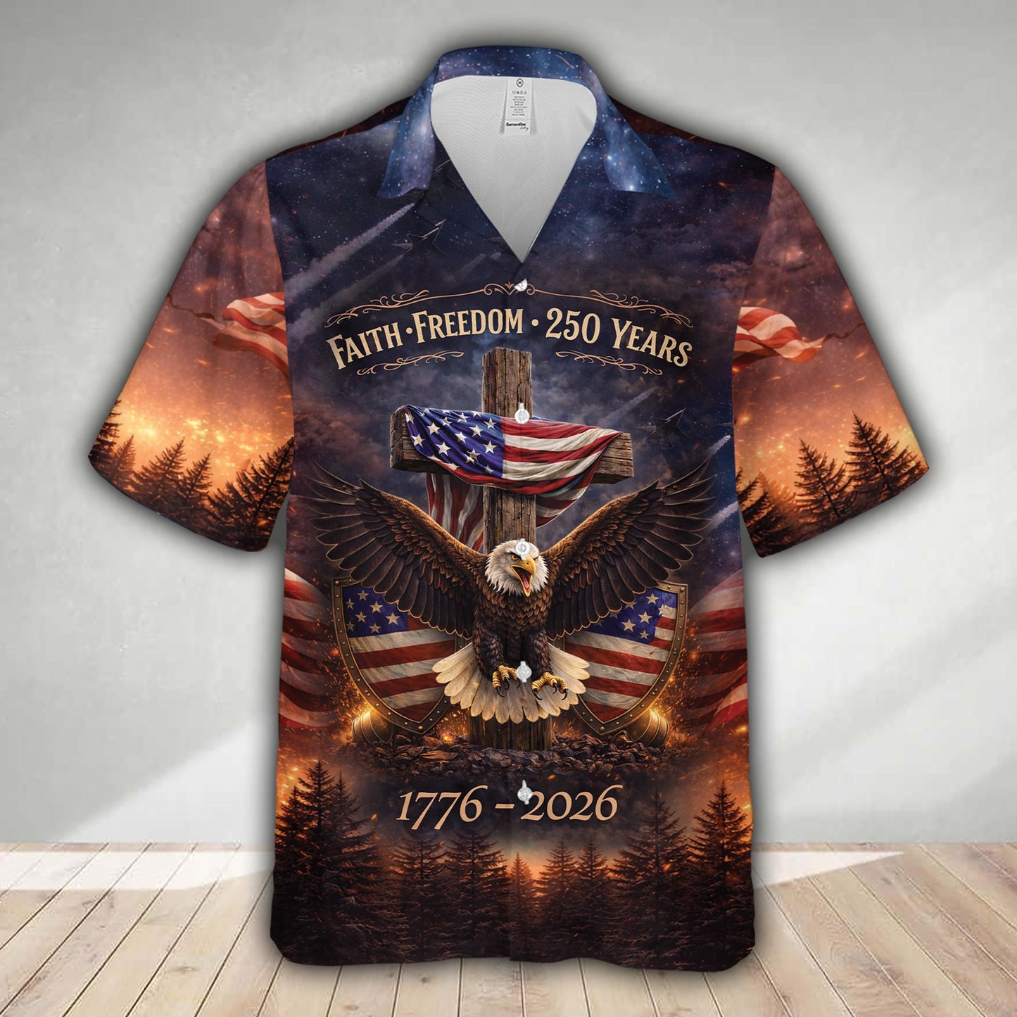 250 Years of Freedom America Hawaiian Shirt, USA Eagle 4th of July Button up Shirt, Red White & Blue Patriotic Shirt Independence Day Outfit